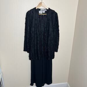 Cervelle Vintage Black Beaded Evening Pant Suit Small